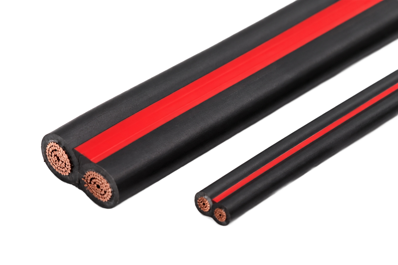Černý plochý  kabel 2x0,75mm červený proužek polarita